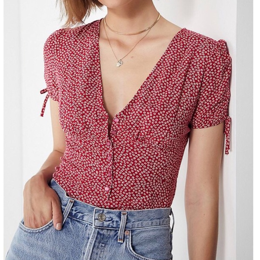 UO Button Down Tie Sleeve Blouse